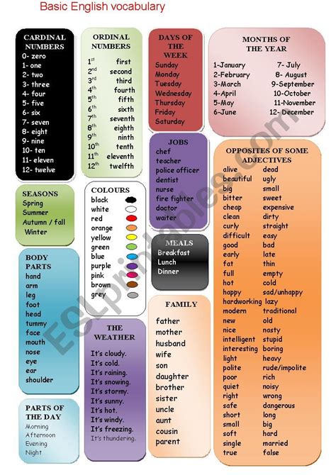 Basic Vocabulary Esl Worksheet By Pepperm Question Words For