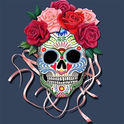 Mexican Roses Skull With Ribbons Rose Art Skull Art