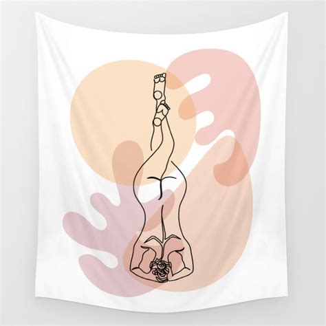 Nude Yoga Line Art Drawing Wall Tapestry By Lazy Sunday Society6