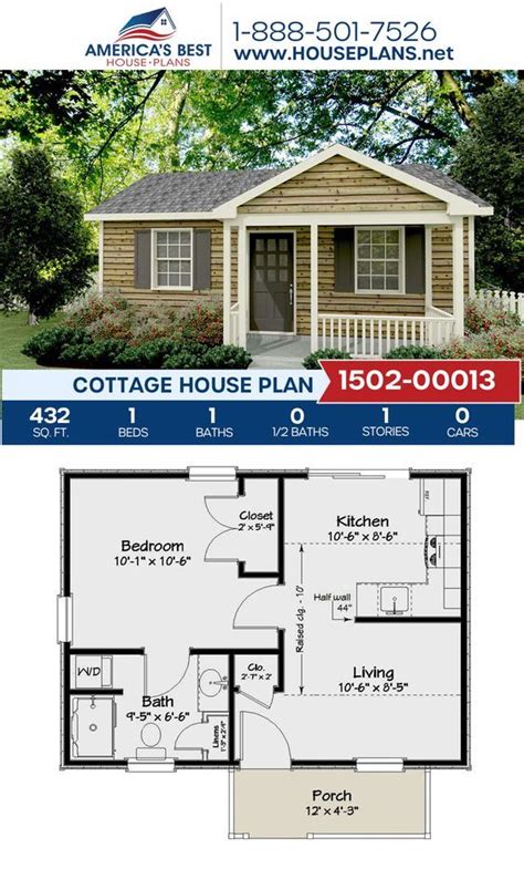 House Plan 1502 00013 Cottage Plan 432 Square Feet 1 Bedroom 1