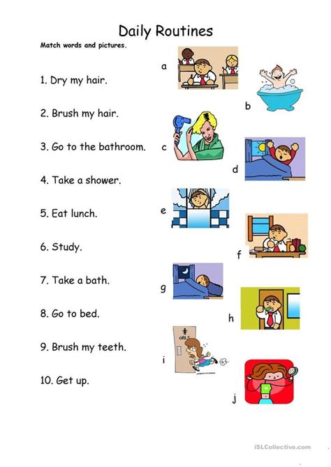 Daily Routines 1 Match Worksheet Free Esl Printable Worksheets Made