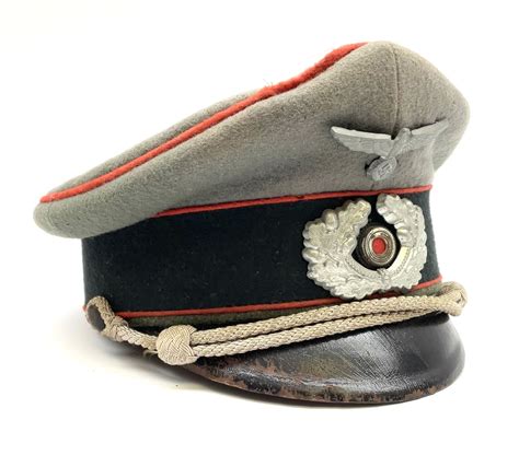 Ww2 German Army Artillery Officers Peaked Cap Red Piping To The Crown