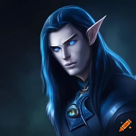 Portrait Of Handsome Elf Male With Light Purple Grey Skin And Sapphire