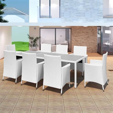 Salon de jardin blanc en résine tressée 8 chaises  Achat / Vente salon