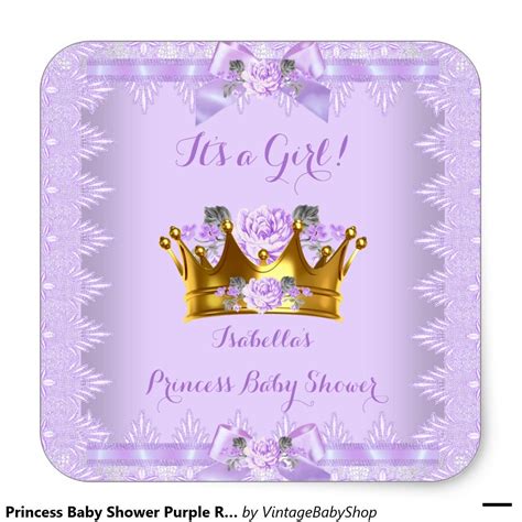 Princess Baby Shower Purple Rose Lavender Lace Square Sticker Zazzle