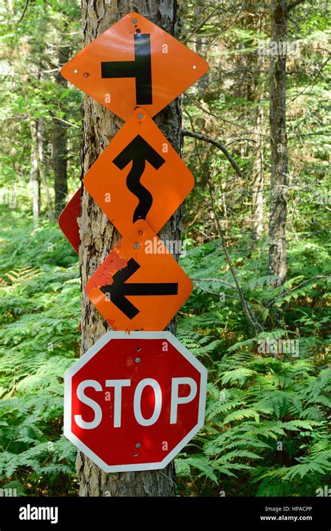 Multiple Atv And Snowmobile Trail Signs Stock Photo Alamy