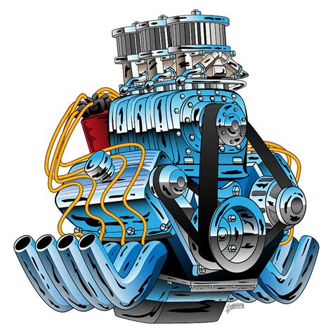 Hot Rod Race Car Dragster Engine Cartoon Illustration Digital Art By