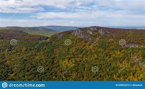 Aerial View Over Storm King Mountain In Upstate New York On A Sunny Day