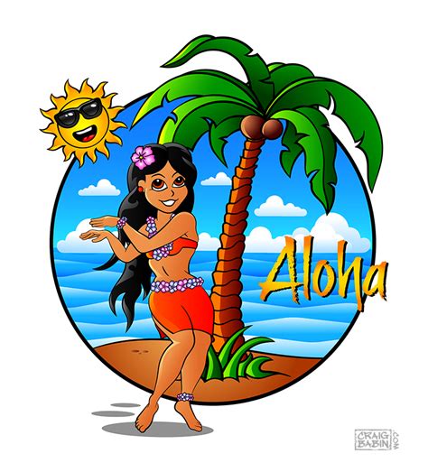Hawaiian Girl Cartoon Character Female Girl Hawaiian Cartoon