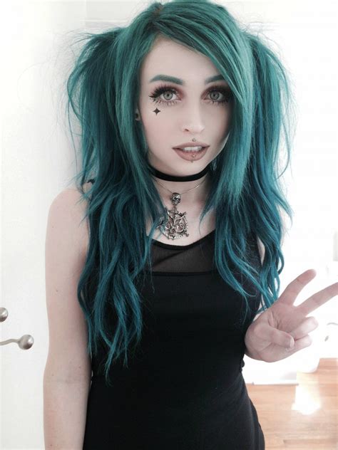 Long Dark Turquoise Dye With Bunches Hairstyle By J0uzai Pretty Hairstyles Girl Hairstyles
