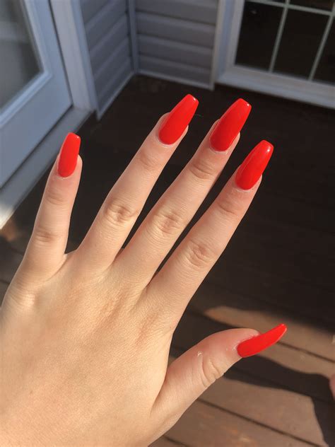 Red Orange Acrylic Coffin Nails Long Red Nails Red Acrylic Nails