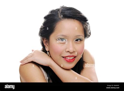 Asian Girl Looking Glamorous And Smiling Wearing Makeup Stock Photo Alamy