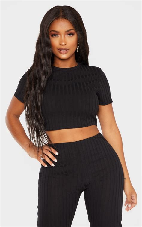 The Shape Black Wide Rib Short Sleeve Crop Top Head Online And Shop