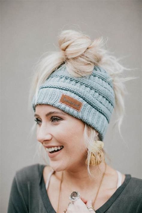 Messy Bun Knitted Beanie Knitted Ponytail Hat Knit Beanie Messy Bun