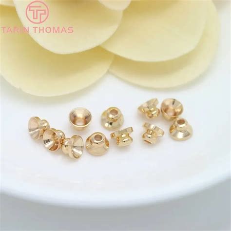 5x3mm 24k 샴페인 골드 컬러 도금 황동 비즈 캡 술 모자 고품질 Diy 쥬얼리 액세서리 10 개보석 재료