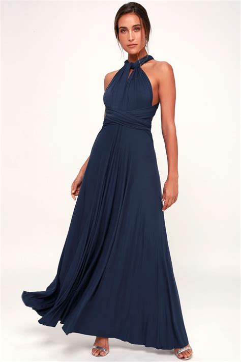 Convertible High Waist A Line Infinity Maxi Bridesmaid Dress Navy Bl Rosedress