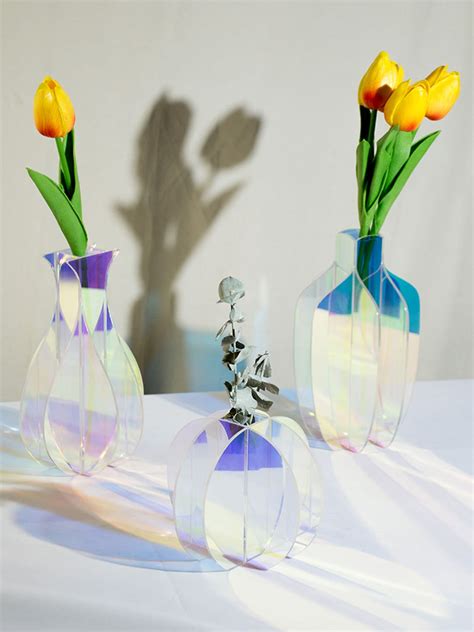 Rainbow Acrylic Flower Vase Iridescent Vase Acrylic Vase Etsy