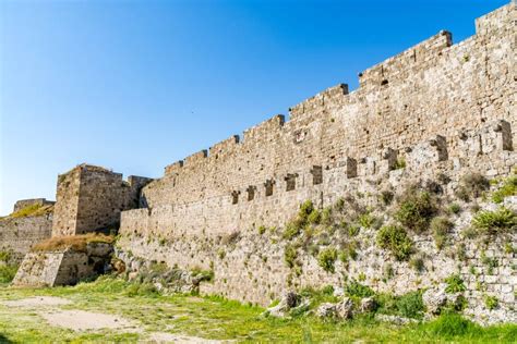 Magnificent Walls Of Medieval City Of Rhodes Greece Stock Photo
