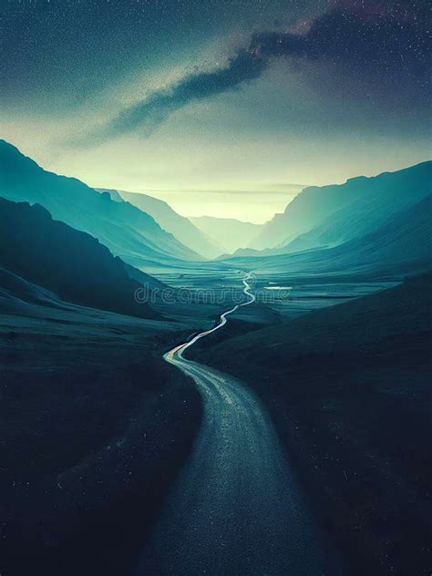 Winding Road In Mountain Valley With Beautiful Sky Stock Illustration