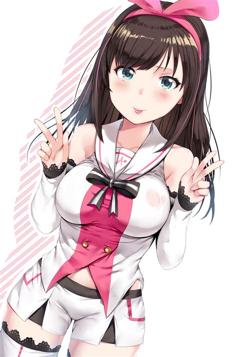 Hews Kizuna Ai Kizuna Ai Inc Highres 1girl P Aqua Eyes Arm Warmers Arms At Sides Bare