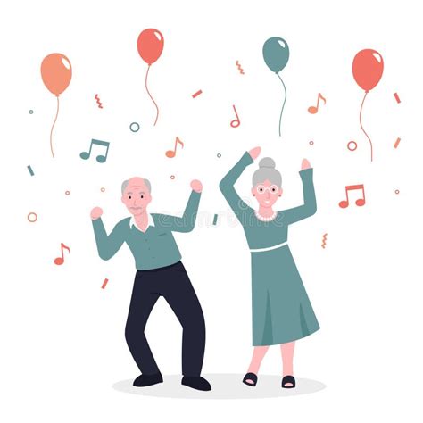 Happy Old Couple Dance And Celebrate Stock Vector Illustration Of