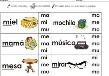 Ejercicios De Ma Me Mi Mo Mu Spanish Homework Flashcards Syllable
