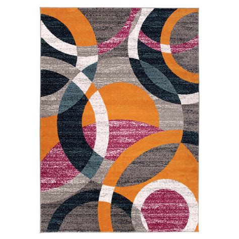 World Rug Gallery Modern Contemporary Circles Abstract Orange 3 Ft 3