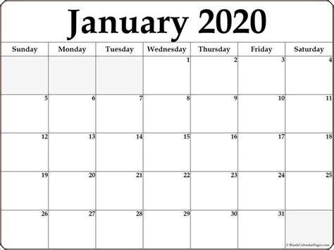 Editable January 2020 Calendar Blank Free Printable Calendar Monthly