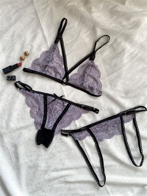 Violet Lace Lingerie Set And Ouvert Panties Handmade Etsy