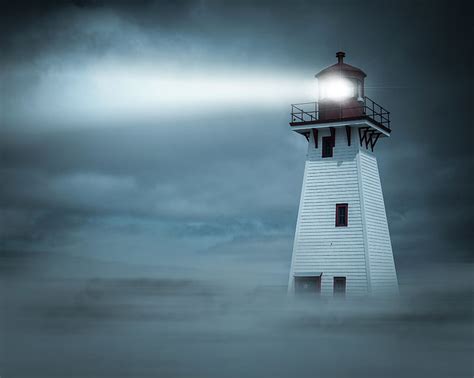 Online Crop Hd Wallpaper Night Fog Lighthouse Spotlight A Beam