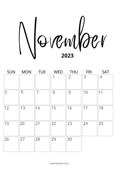 Free Printable November 2023 Calendars Calendarkart