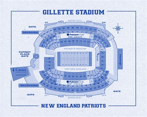 Vintage Print Of Gillette Stadium Seating Chart On Photo Paper Matte