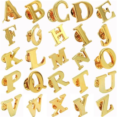 Fashion A Z Alphabet Brooch Women Men Badges Gold Color Initial Letter