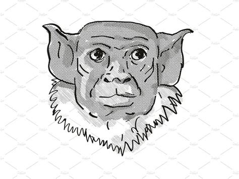 A Black And White Drawing Of A Monkey S Head With An Evil Look On Its Face