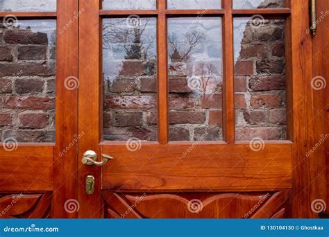 Red Brick Wall Behind Glass Door Or Window Stock Photo Image Of