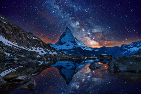 Matterhorn Mountain Mountains At Night Matterhorn Sunset Landscape