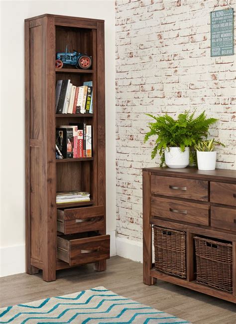 Baumhaus Mayan Walnut Narrow Bookcase Bookcases Living Room Walnut