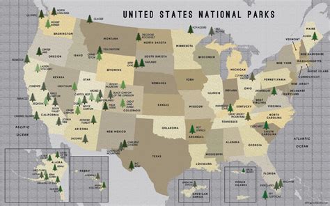 Mapa De Parques Nacionales De Estados Unidos Etsy