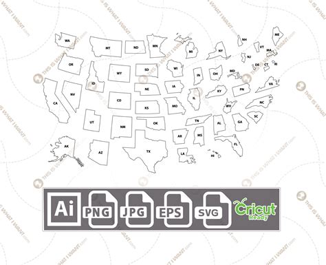 Usa Map 50 States Separated With State Initials Open Layered Vector