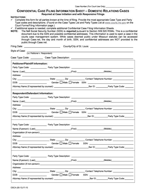 Confidential Case Filing Information Sheet Form Fi 10 Fill Out And