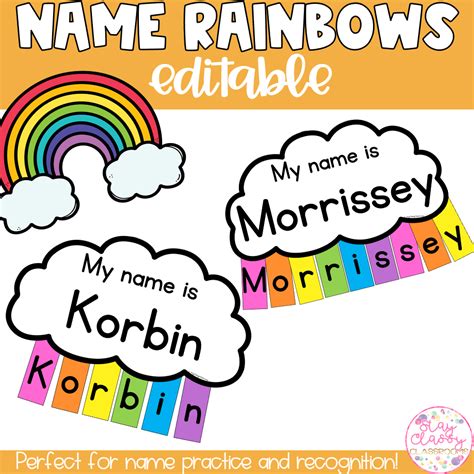 Editable Name Practice Rainbows Stay Classy Classrooms