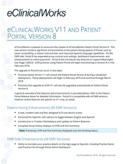 Fillable Online Eclinicalworks V11 And Patient Portal Version 8214