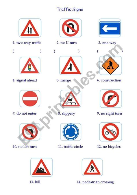 Please Use This Work Sheet To Teach Your Students The Road Signs And