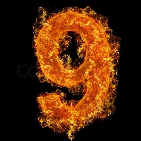 Fire Number 9 On A Black Background Stock Photo Colourbox