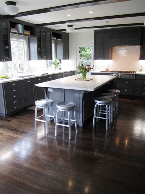 Trying to mix contrasts between similar. Modern Kitchens With Eye-Catching Dark Wood Floors