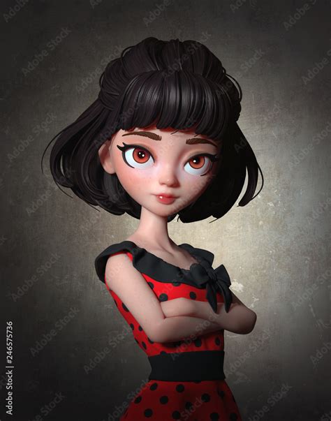 3d Cartoon Character Of A Brunette Girl With Big Brown Eyes Beautiful