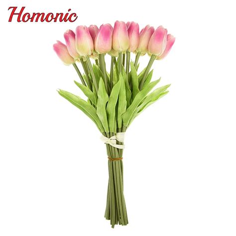 free shipping 20pcs lot pu mini tulip flower real touch wedding flower bouquet artificial silk