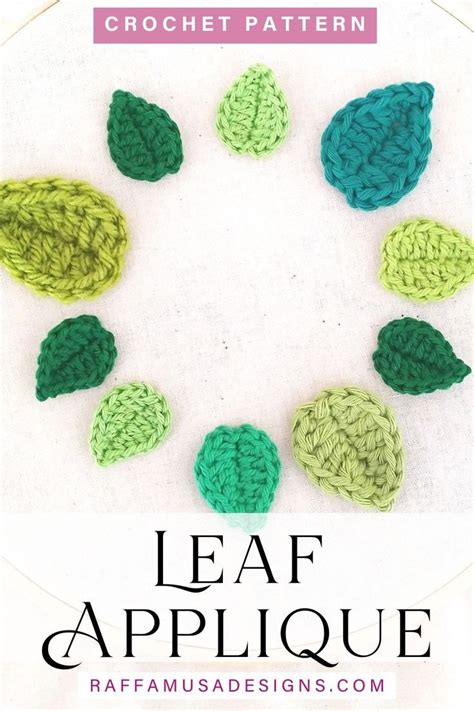Crochet Leaves Appliques Attached To White Cotton Fabric Crochet Leaf