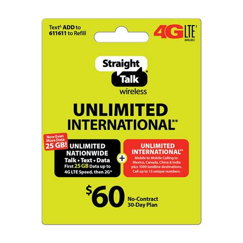 Straight Talk Rob International Refill Card Plan 30 Days Unlimited Talk
