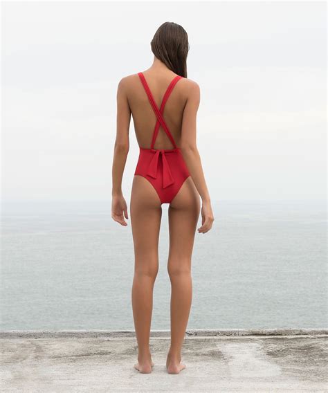 Red One Piece V Neck Swimsuit With Multi Way Straps Marina Maillot
